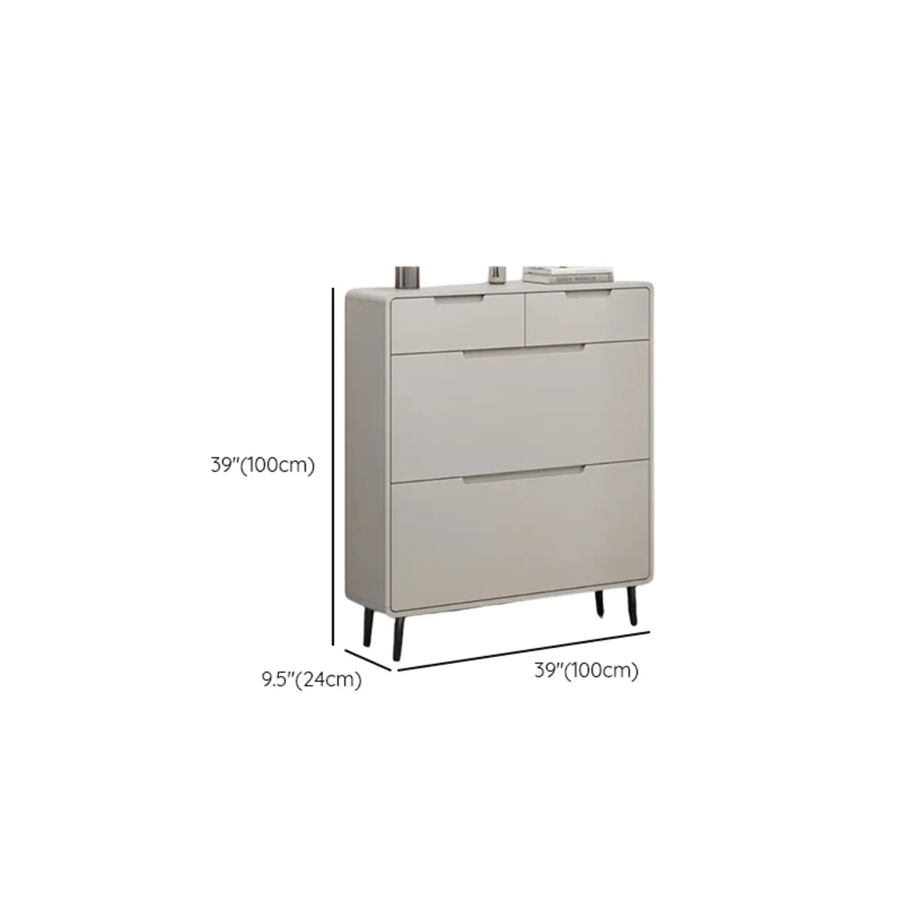 Drop-Front Beige Wood Entryway Shoe Cabinet with 2-Drawer #size | homeyfad