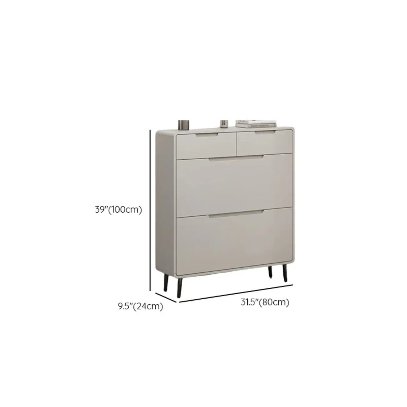 Drop-Front Beige Wood Entryway Shoe Cabinet with 2-Drawer Image - 19