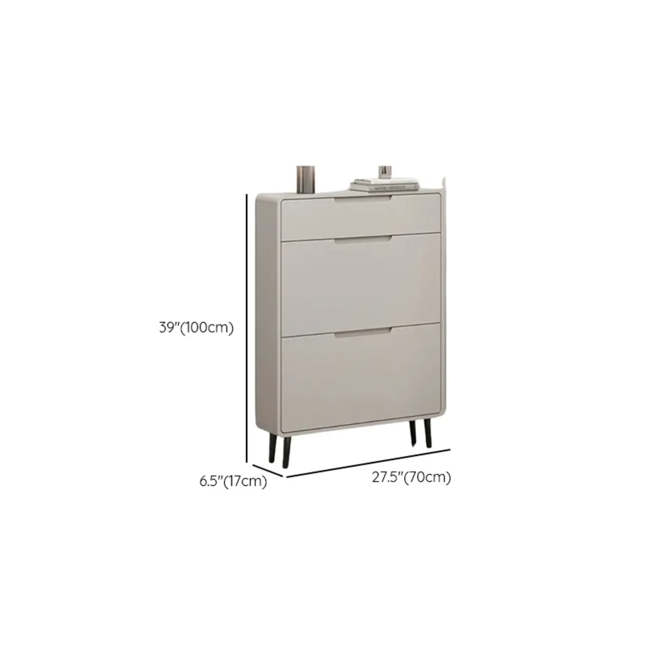 Drop-Front Beige Wood Entryway Shoe Cabinet with 2-Drawer Image - 20