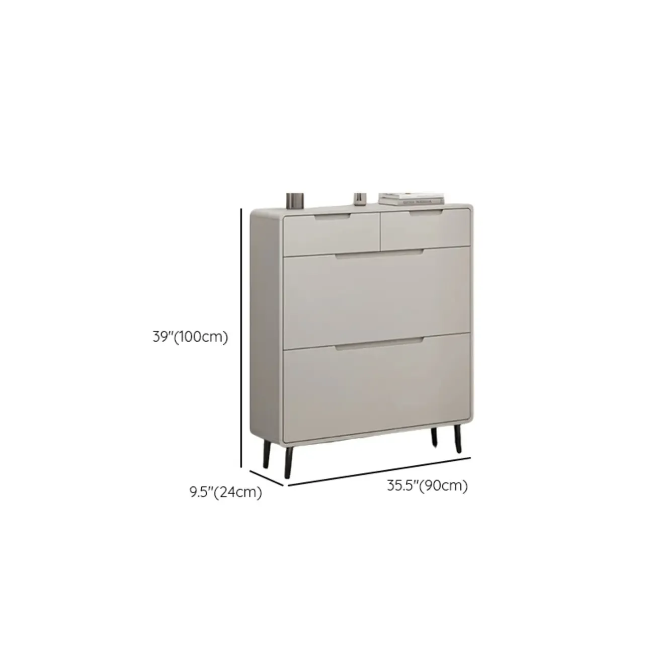 Drop-Front Beige Wood Entryway Shoe Cabinet with 2-Drawer Image - 22