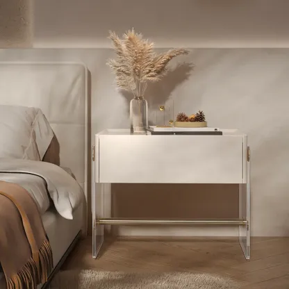 Modish White Acrylic 1-Drawer Nightstand with Shelf Image - 5