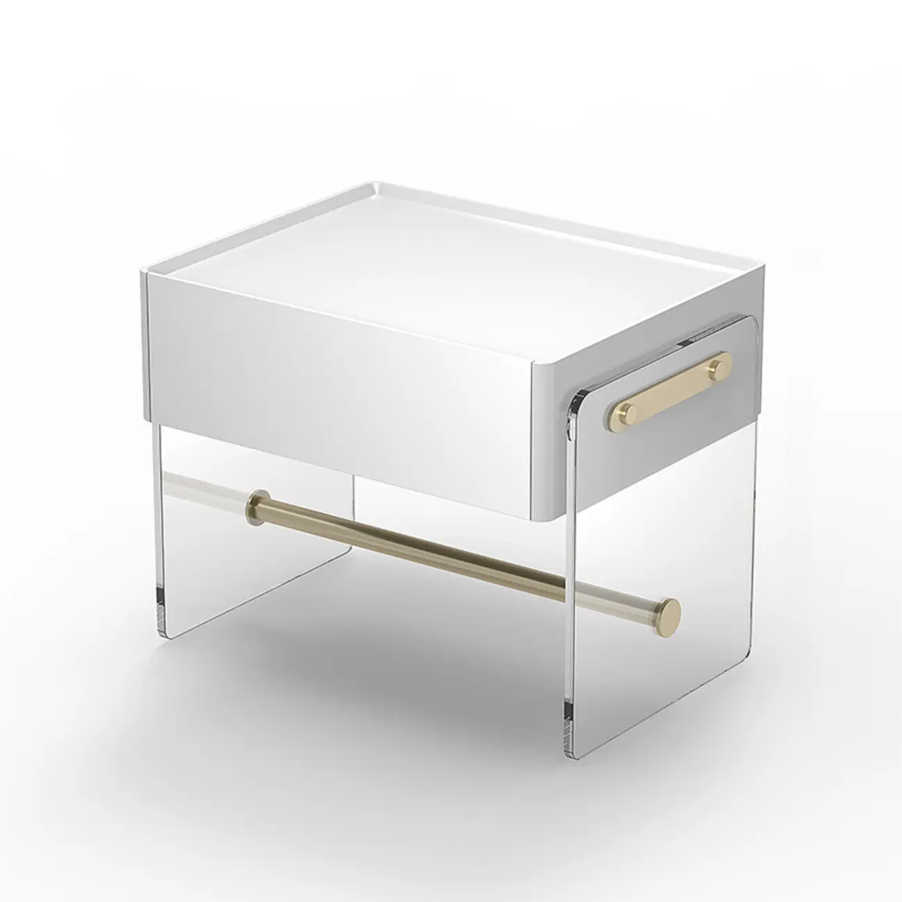 Modish White Acrylic 1-Drawer Nightstand with Shelf Image - 6 | homeyfad