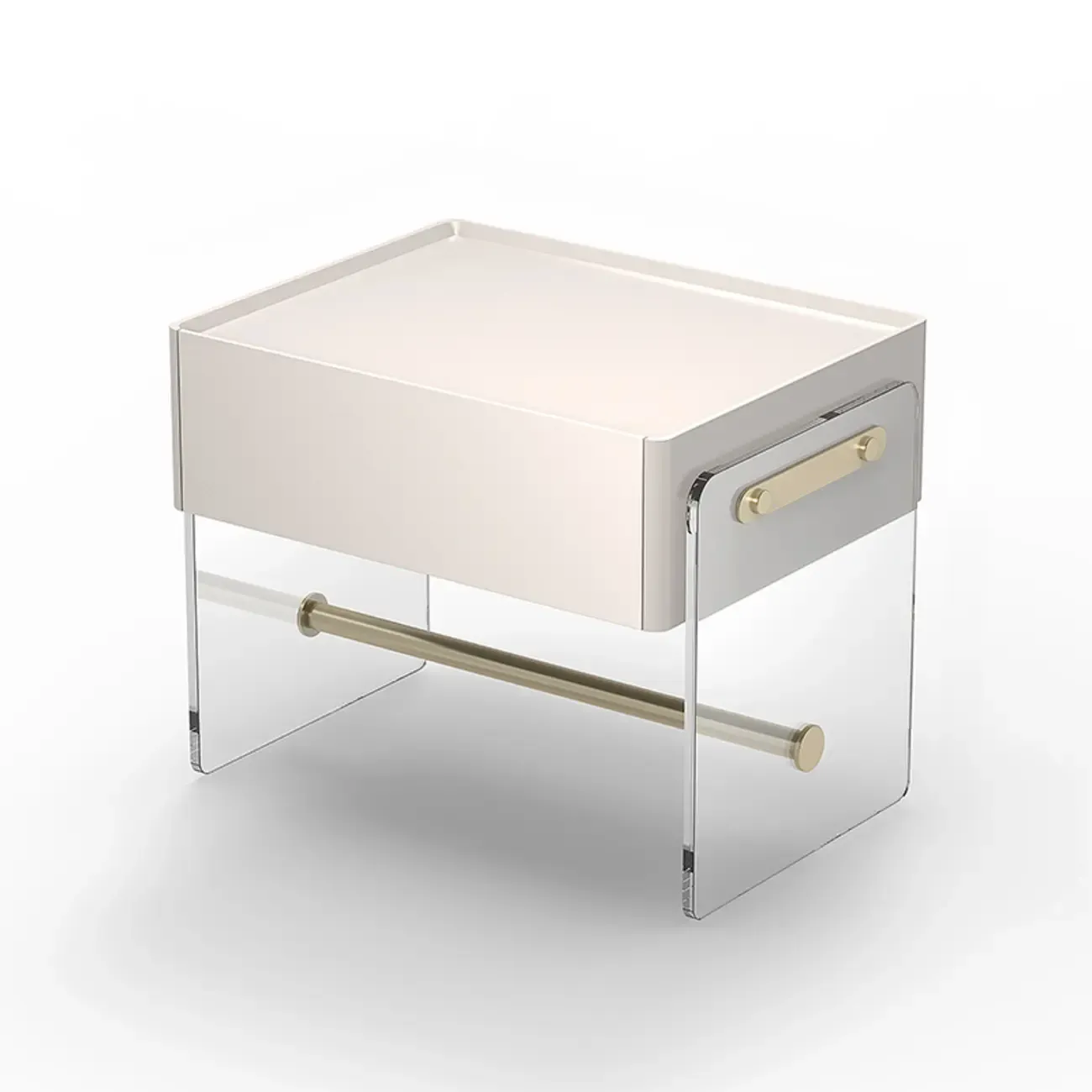 Modish White Acrylic 1-Drawer Nightstand with Shelf Image - 7