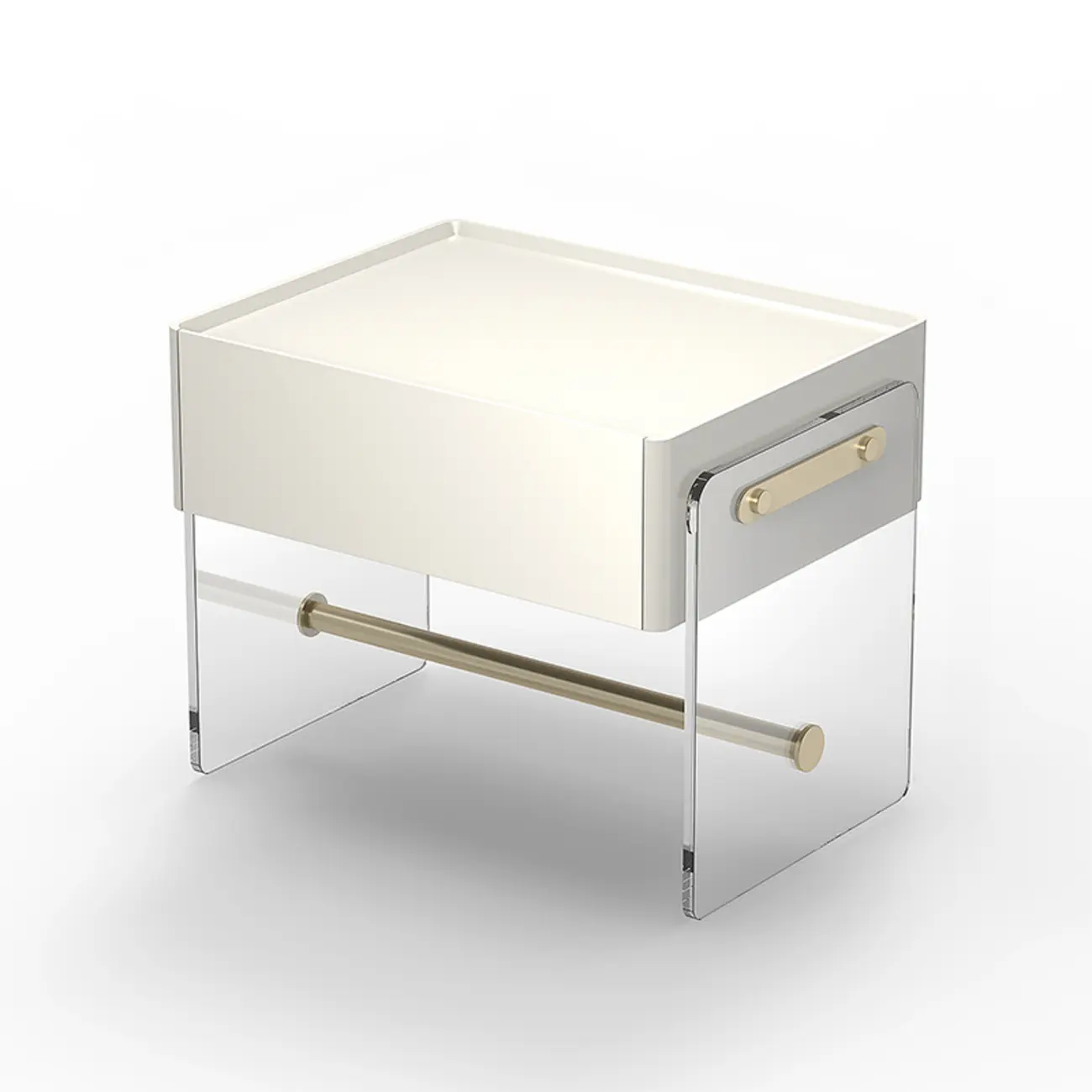 Modish White Acrylic 1-Drawer Nightstand with Shelf Image - 8 | homeyfad