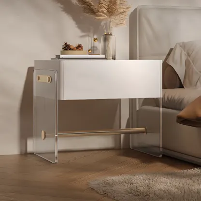 Modish White Acrylic 1-Drawer Nightstand with Shelf Image - 1