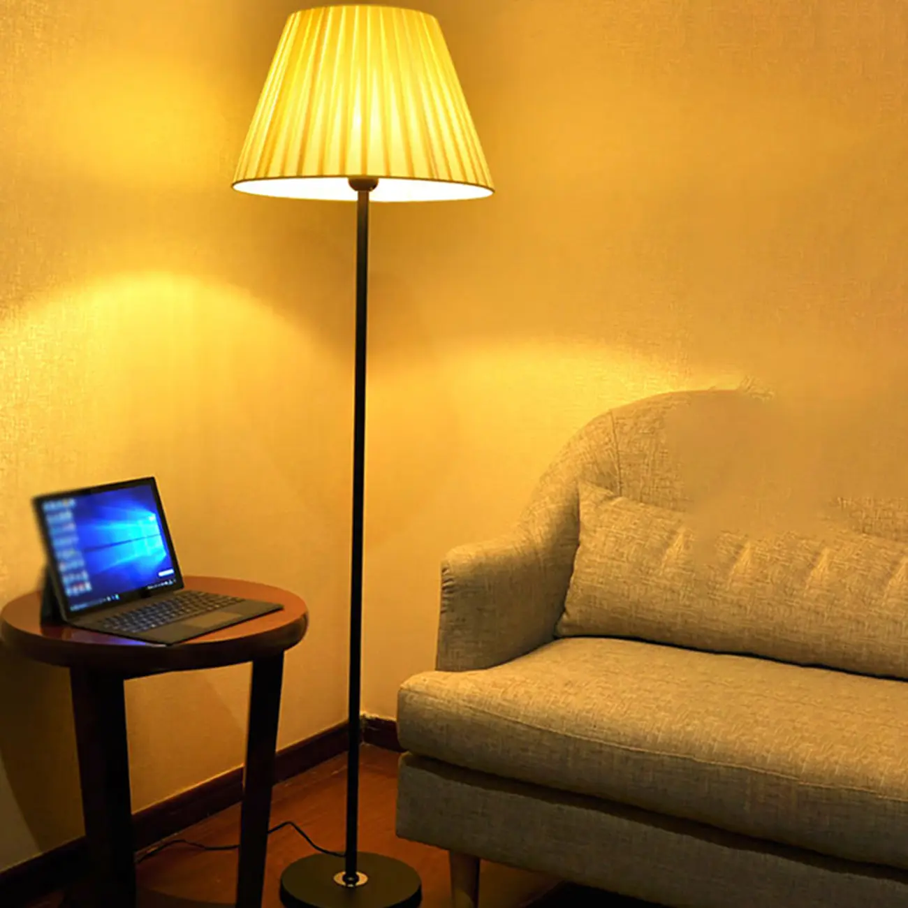 Traditional Cast Iron Floor Lamp with Textile Shade Image - 2 | homeyfad