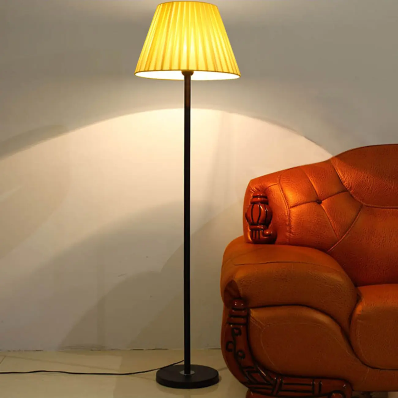 Traditional Cast Iron Floor Lamp with Textile Shade Image - 1 | homeyfad