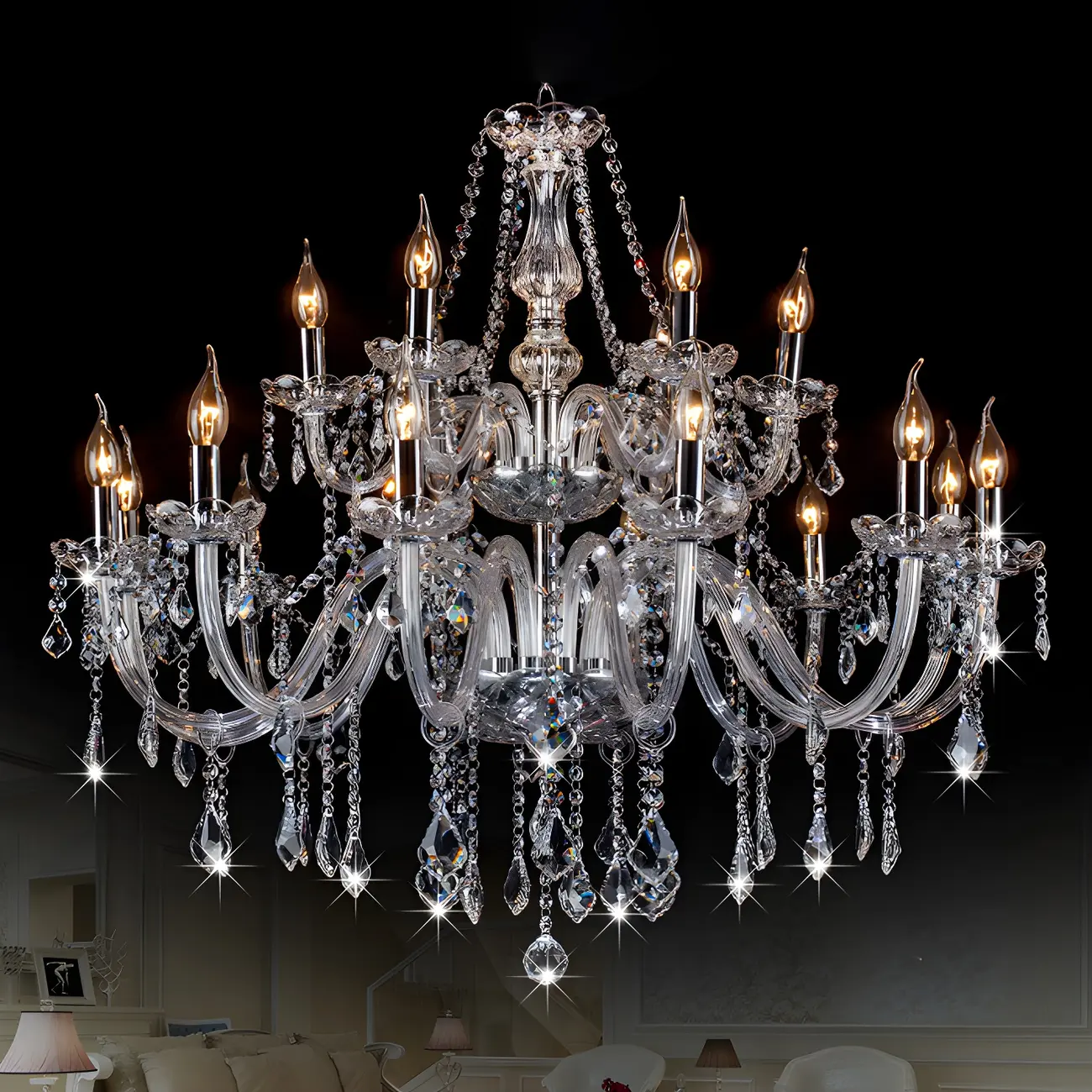 Mid-Century Luxurious Crystal Candelabra Chandelier  Image - 1 | homeyfad