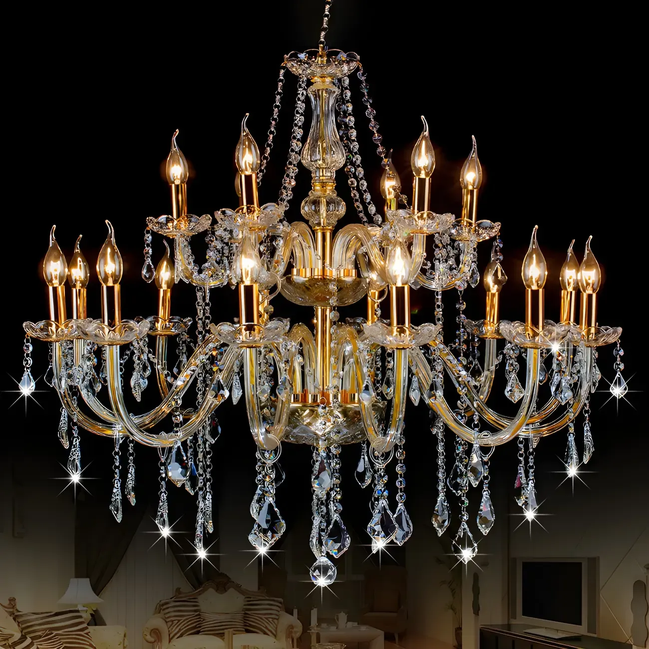 Mid-Century Luxurious Crystal Candelabra Chandelier  Image - 2