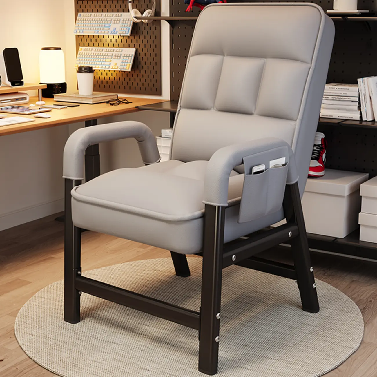 Modern Grey Upholstered 4-Leg Office Chair Image - 1 | homeyfad