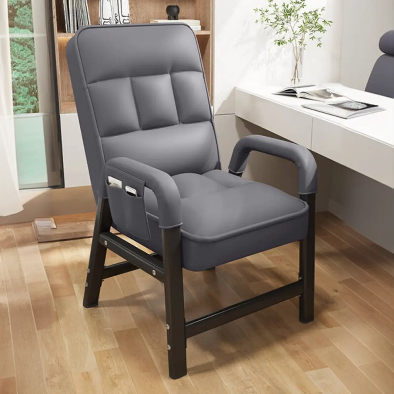 【有色差】Modern Grey Upholstered 4-Leg Office Chair | homeyfad
