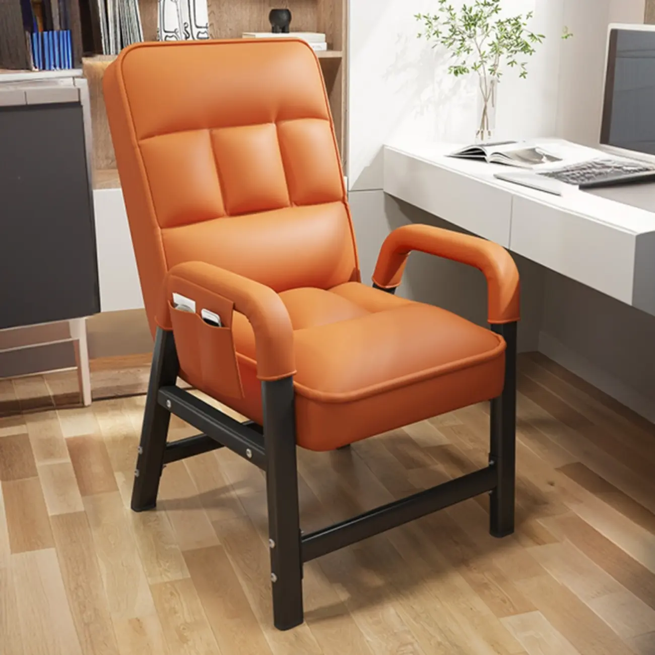 Modern Grey Upholstered 4-Leg Office Chair Image - 5 | homeyfad