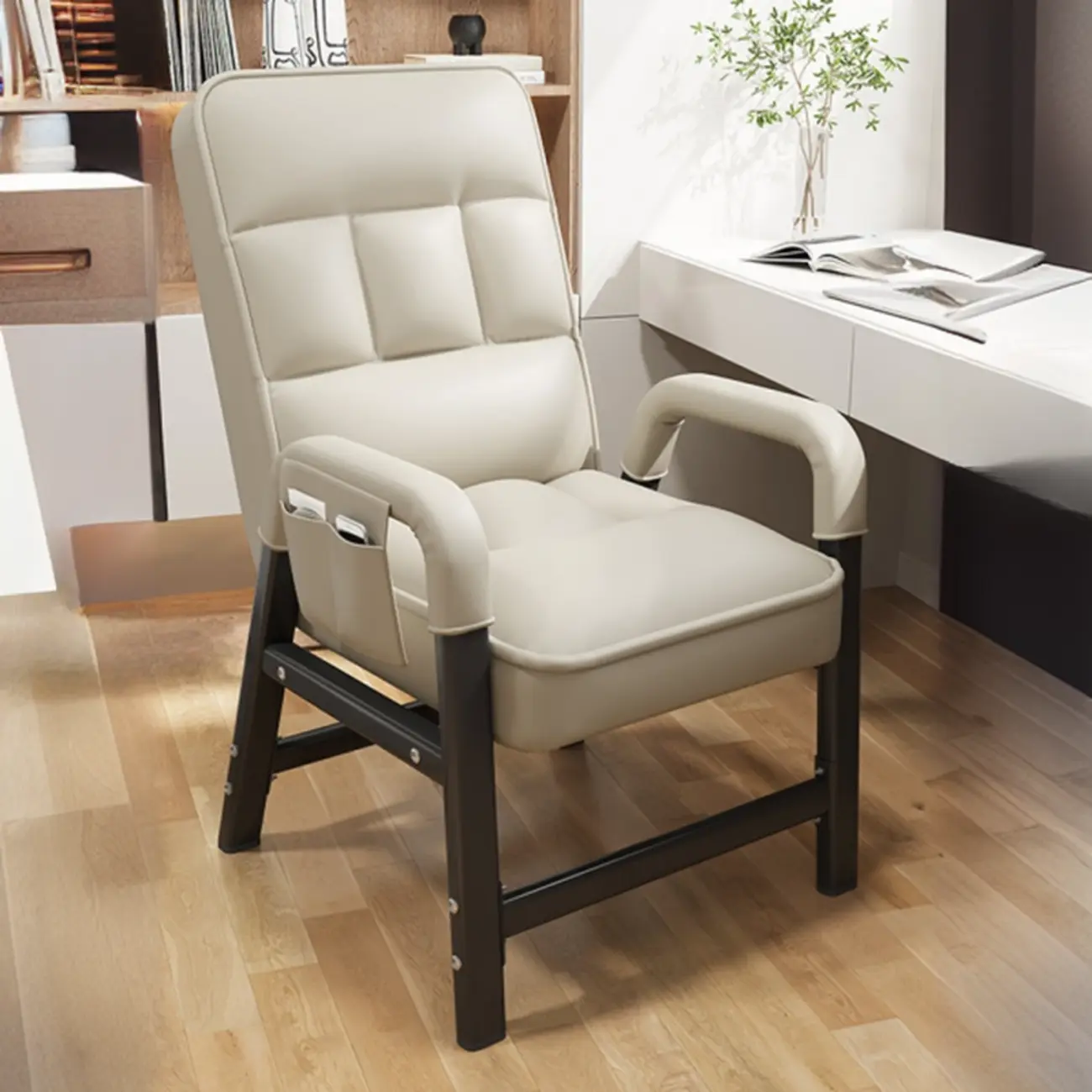 Modern Grey Upholstered 4-Leg Office Chair Image - 4 | homeyfad