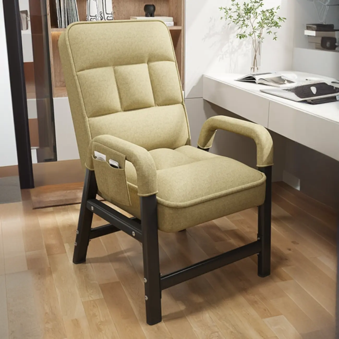 Modern Grey Upholstered 4-Leg Office Chair Image - 6 | homeyfad