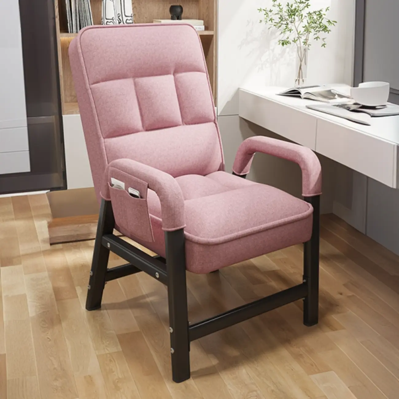 Modern Grey Upholstered 4-Leg Office Chair Image - 7 | homeyfad