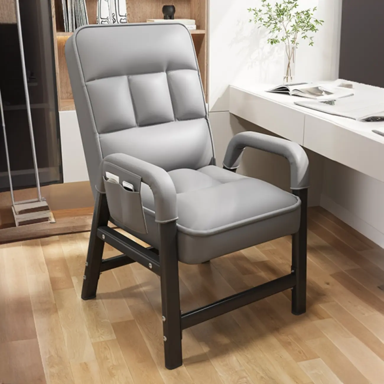 Modern Grey Upholstered 4-Leg Office Chair Image - 2 | homeyfad