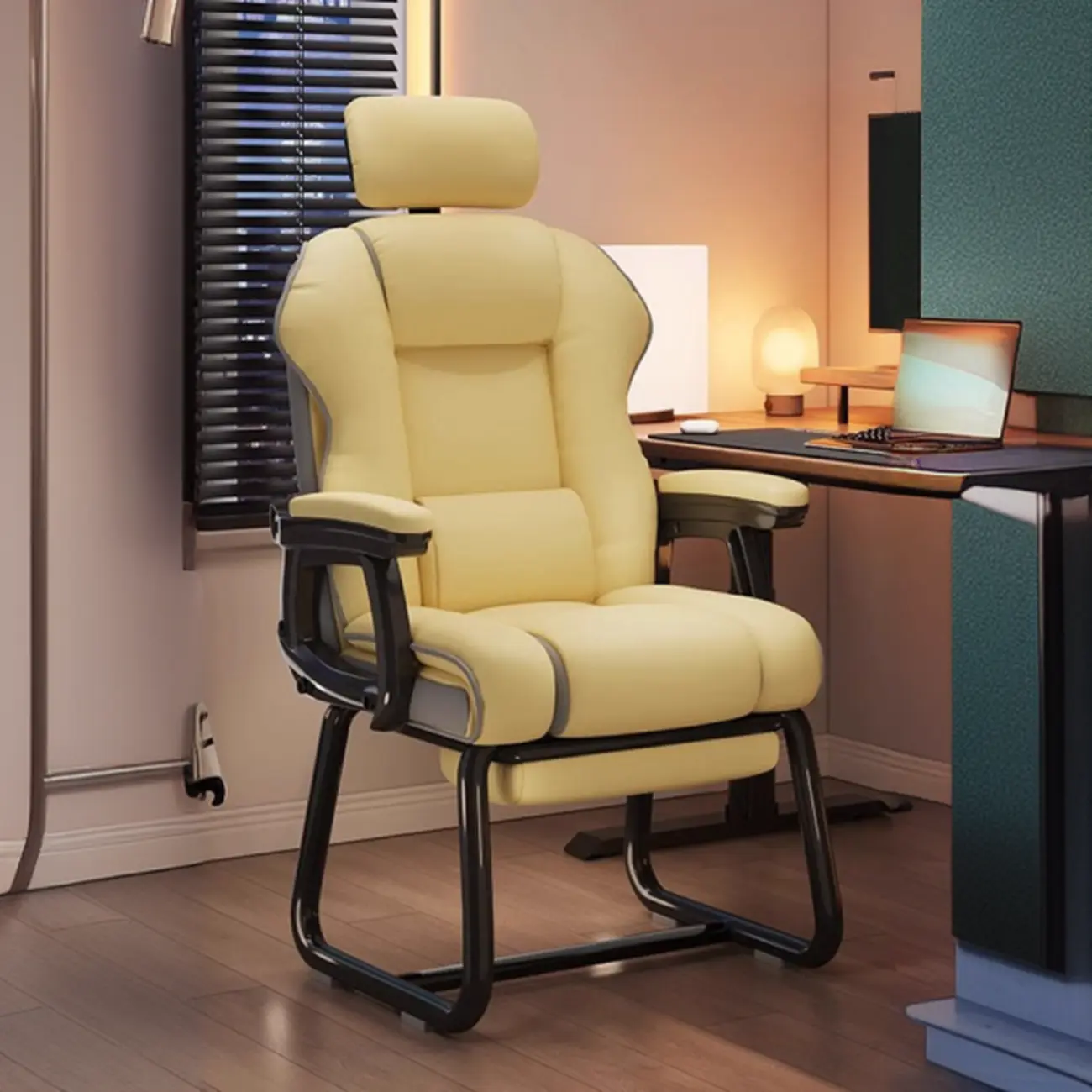 Lemon Color Leather Adjustable Swivel Office Chair Image - 1 | homeyfad