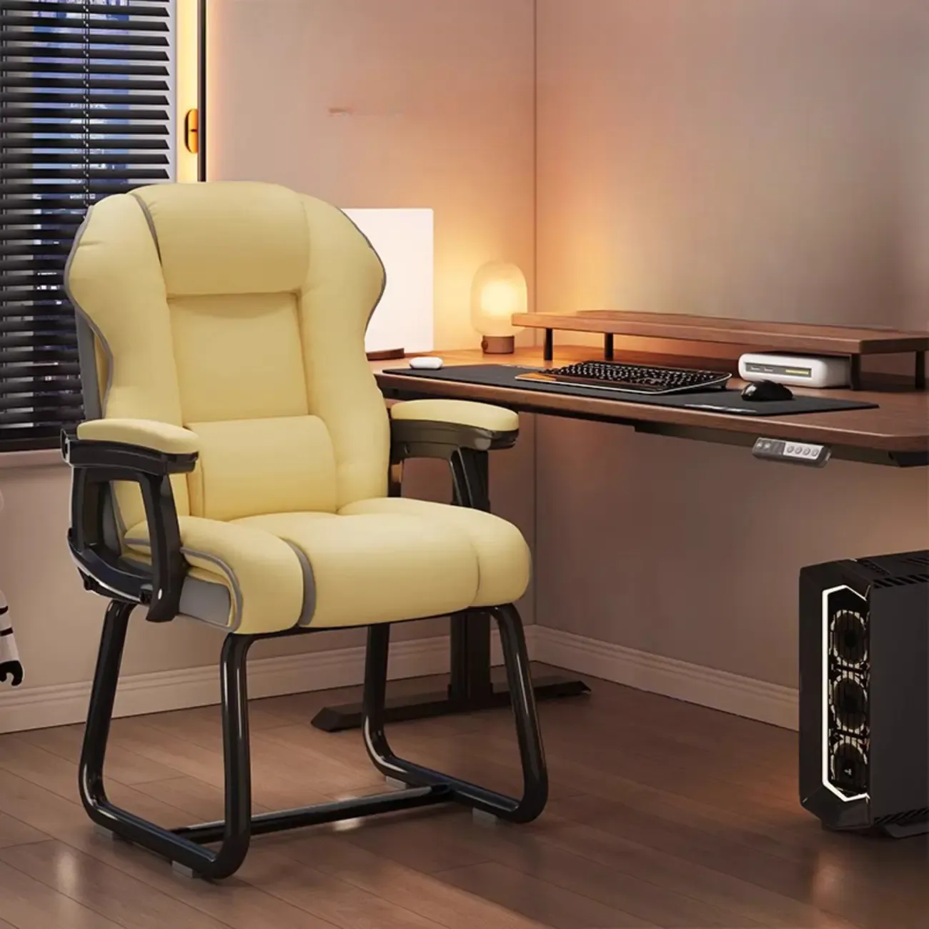 Yellow High-Back Leather Ergonomic Executive Chair  Image - 12
