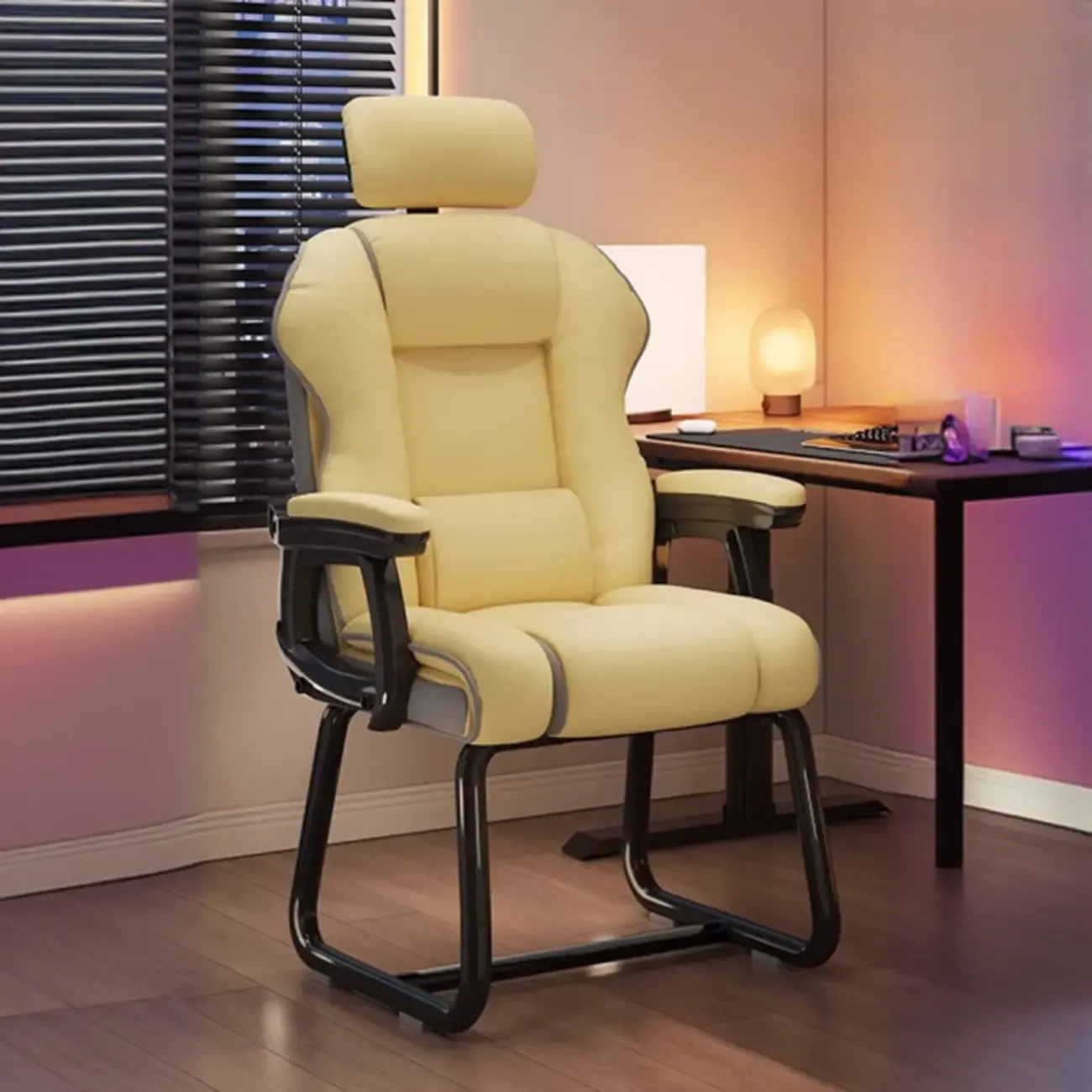 Yellow High-Back Leather Ergonomic Executive Chair  Image - 7