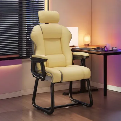 Yellow High-Back Leather Ergonomic Executive Chair  Image - 7