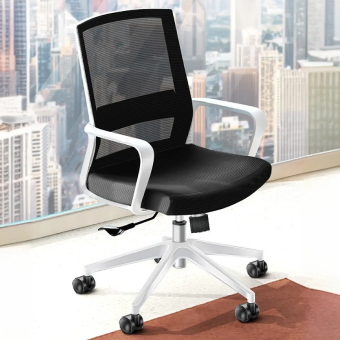 Simple Black White Mesh Adjustable Office Chair Image - 1 | homeyfad