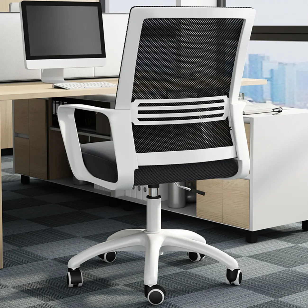 Simplistic White Mesh Adjustable Office Chair Image - 2 | homeyfad