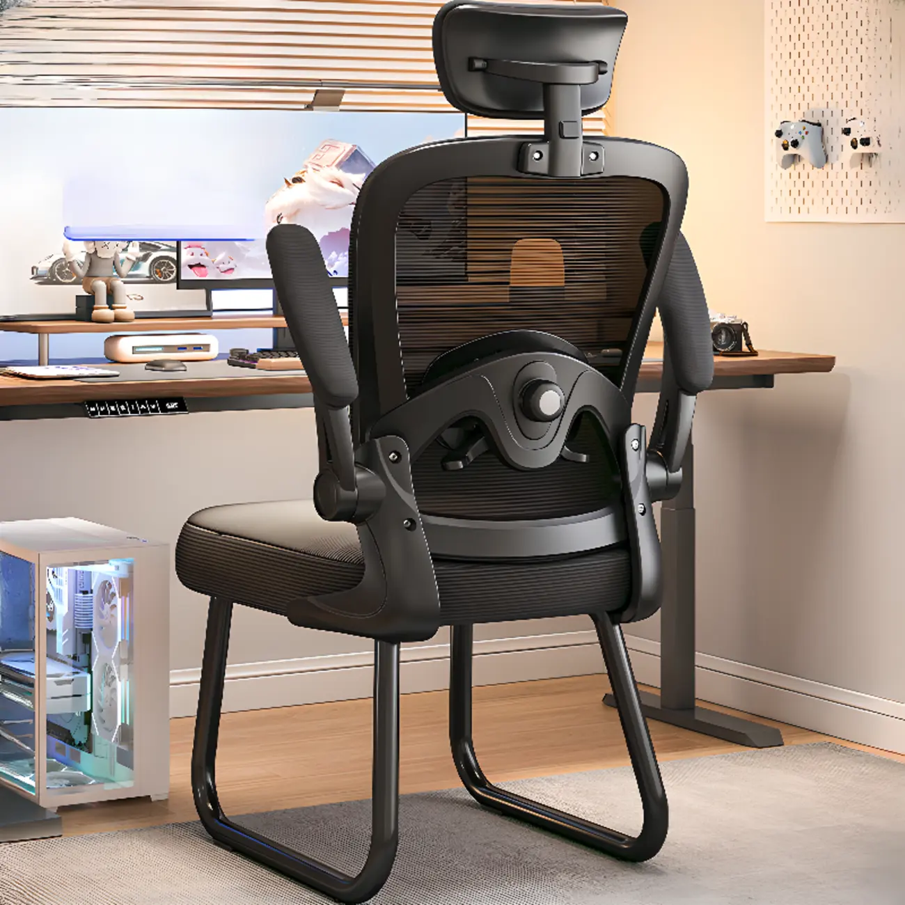 Ergonomic White Mesh Office Chair with Filp-Up Armrest Image - 2 | homeyfad
