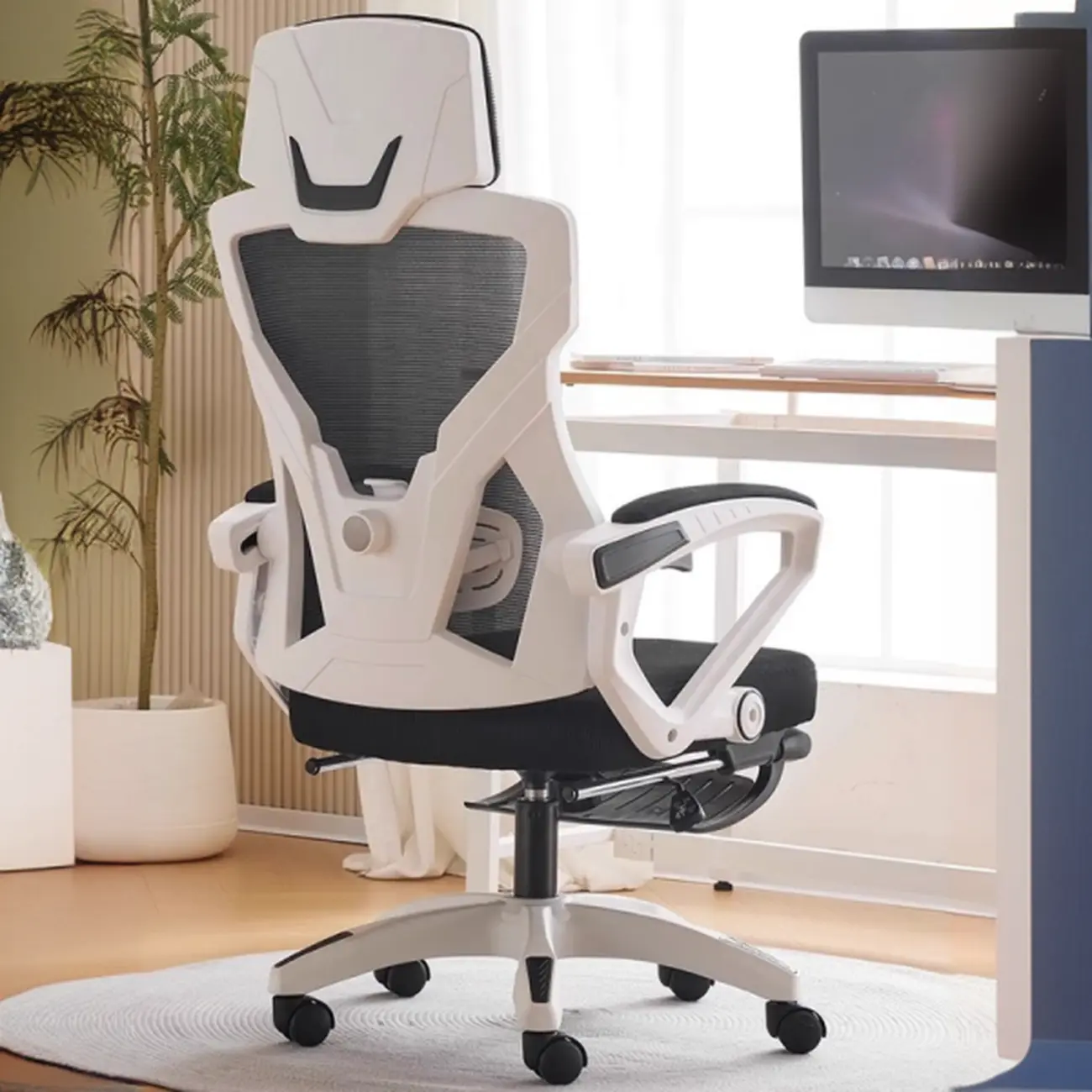 High-Back White Mesh Ergonomic Office Chair Image - 1 | homeyfad