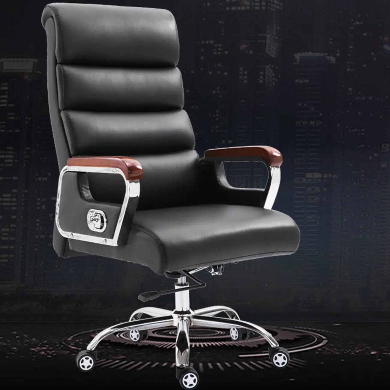 Black Leather Tilt Swivel Office Chair Image - 3 | homeyfad