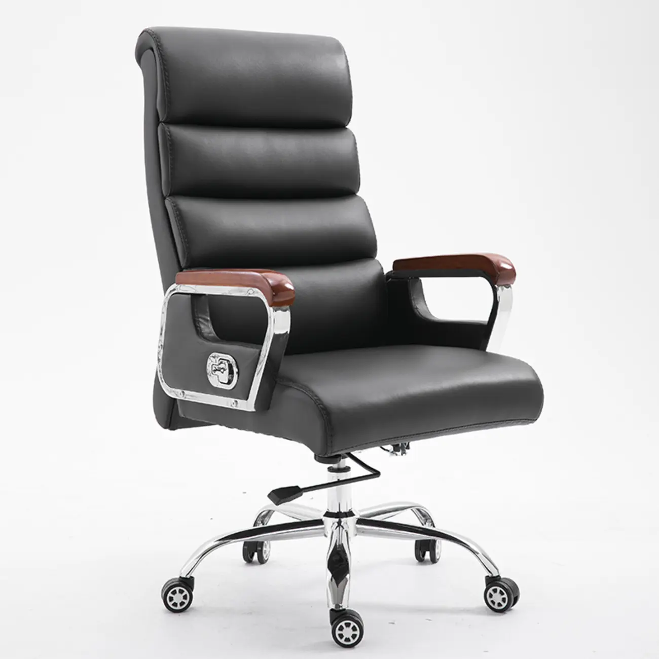 Black Leather Tilt Swivel Office Chair Image - 4 | homeyfad