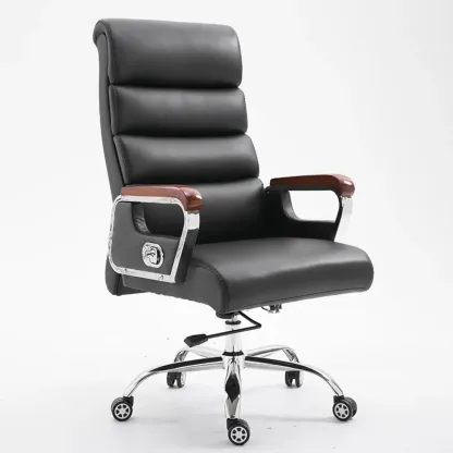 Black Leather Tilt Swivel Office Chair Image - 4