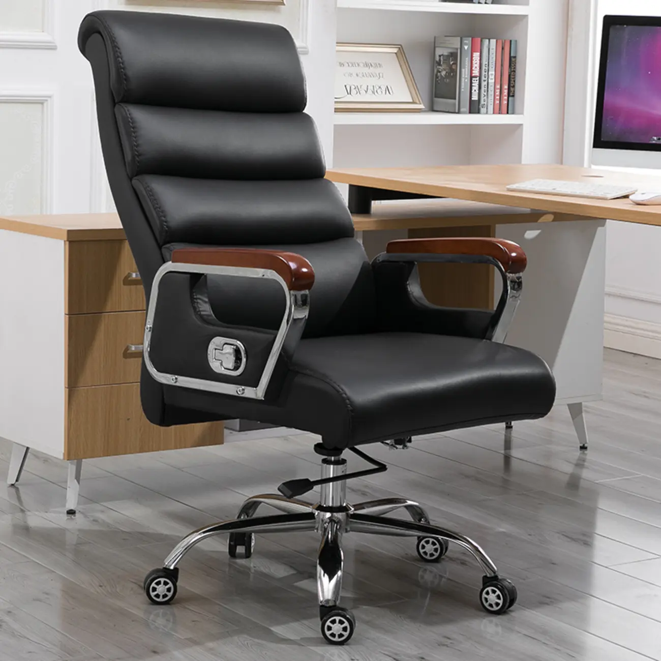 Black Leather Tilt Swivel Office Chair Image - 2 | homeyfad