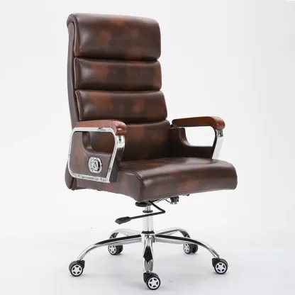 Black Leather Tilt Swivel Office Chair Image - 5