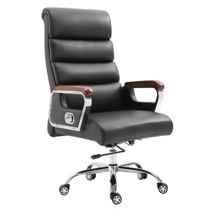 Black Leather Tilt Swivel Office Chair Image - 6