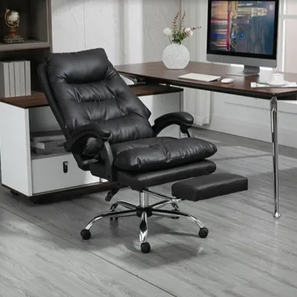 Reclining Black Leather Upholstered Office Chair Image - 1