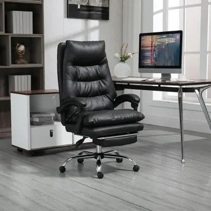 Reclining Black Leather Upholstered Office Chair Image - 2