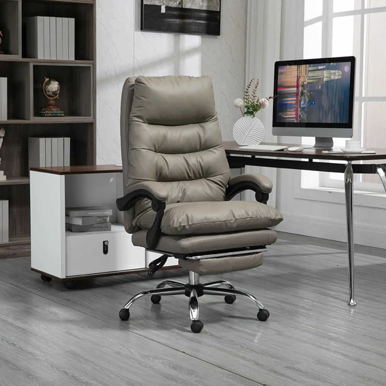 Reclining Black Leather Upholstered Office Chair Image - 5 | homeyfad
