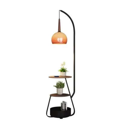Elegant Orange Arc Floor Lamp with Shelves for Living Room