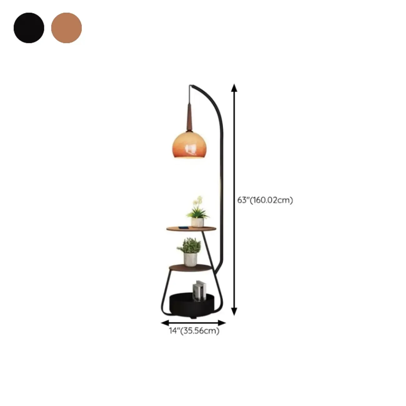 Elegant Orange Arc Floor Lamp with Shelves for Living Room