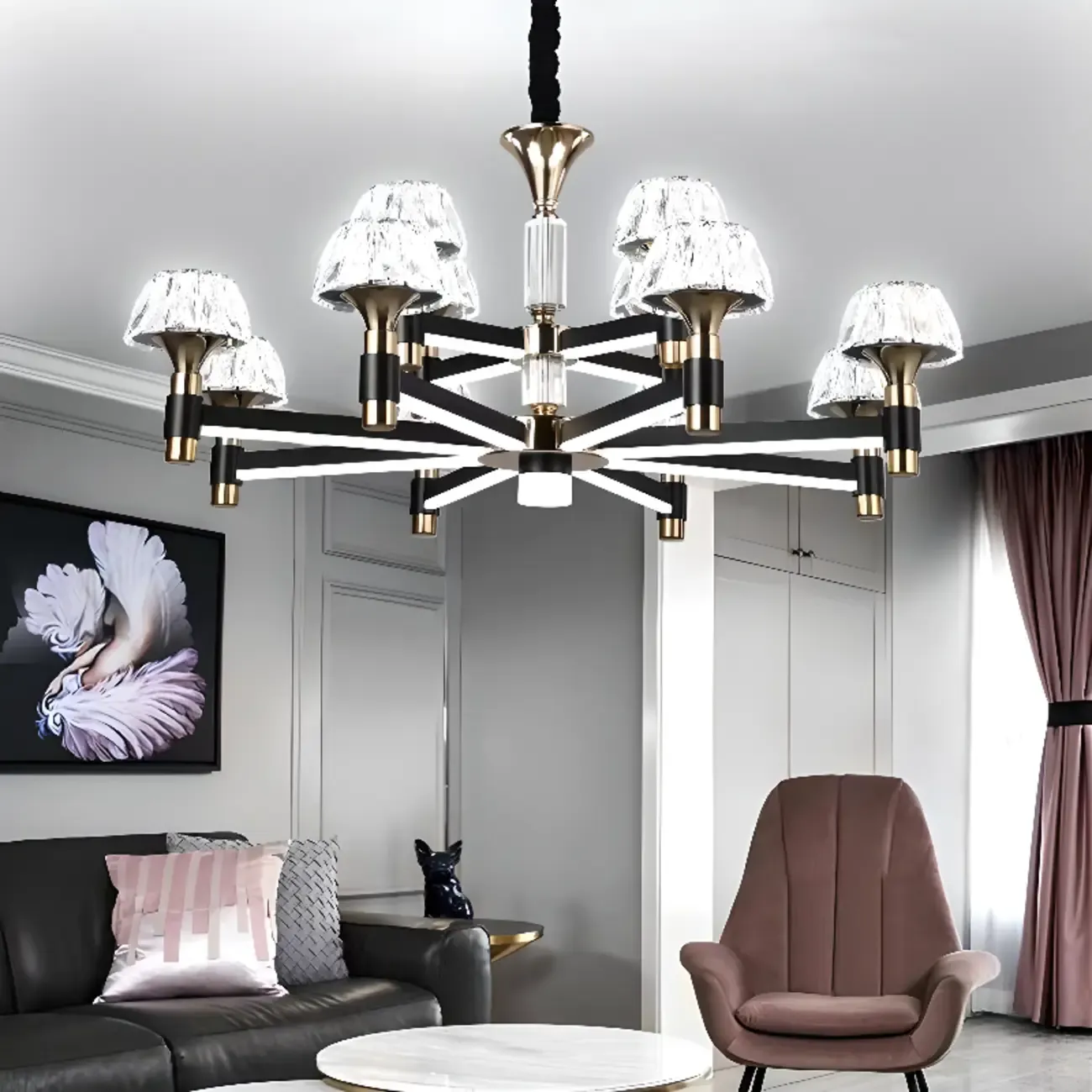 Glamorous Round Tier Crystal Chandelier Dimmable LED Image - 4