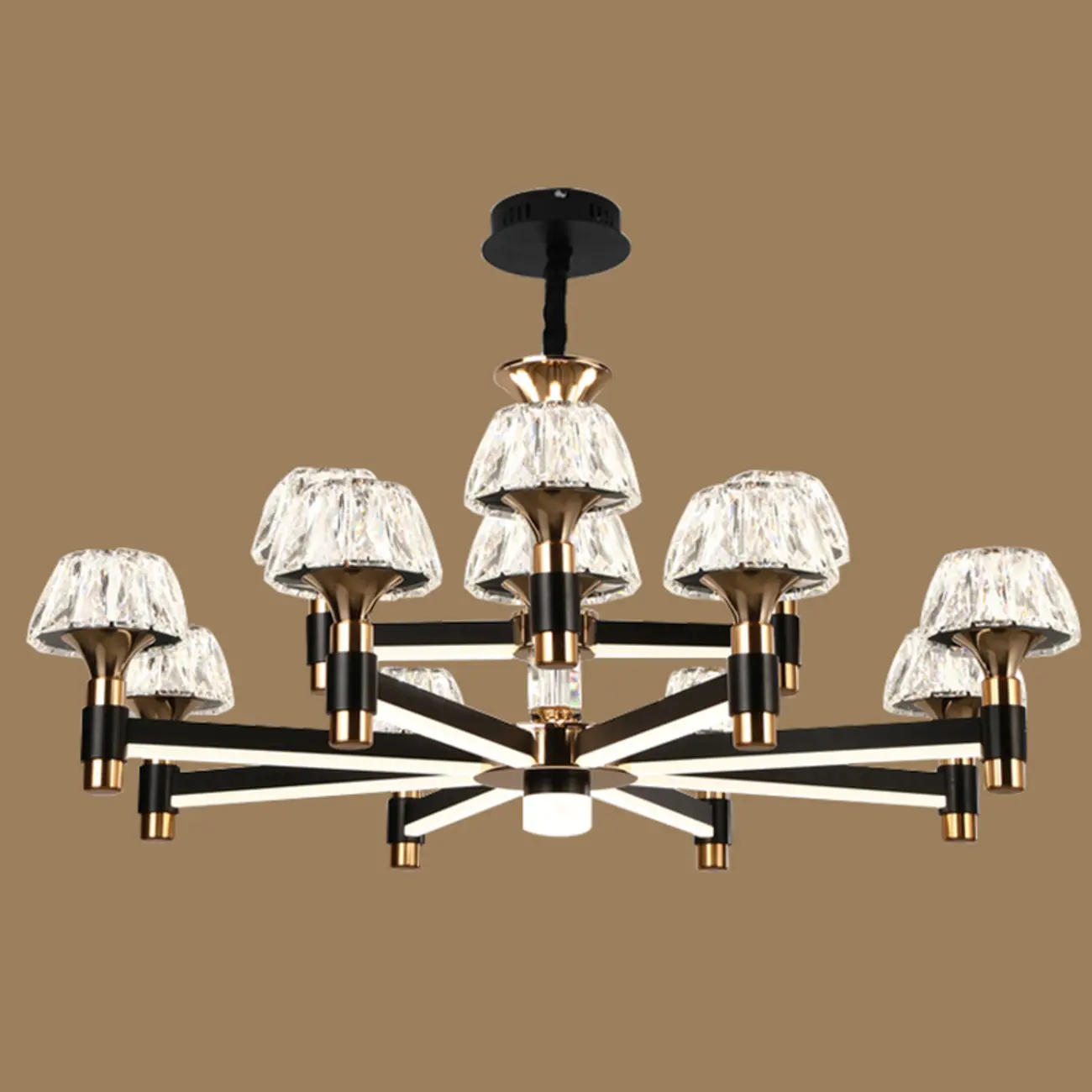 Glamorous Round Tier Crystal Chandelier Dimmable LED Image - 14 | homeyfad