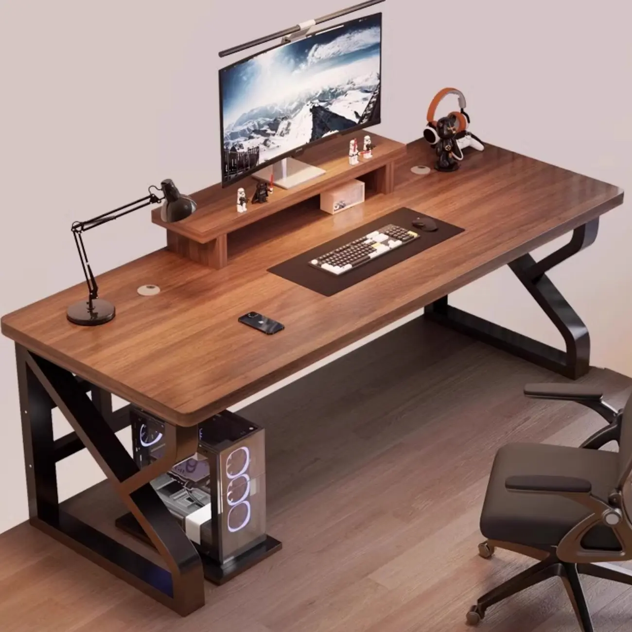 Large Black Wood Metal Office Desk with Cable Management Image - 2 | homeyfad