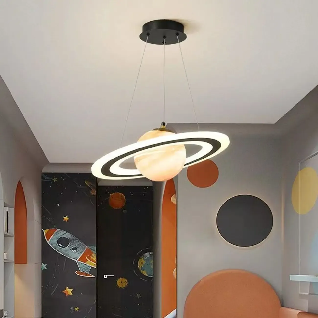 Modern Planet Shape LED Chandelier for Kids Room Image - 3