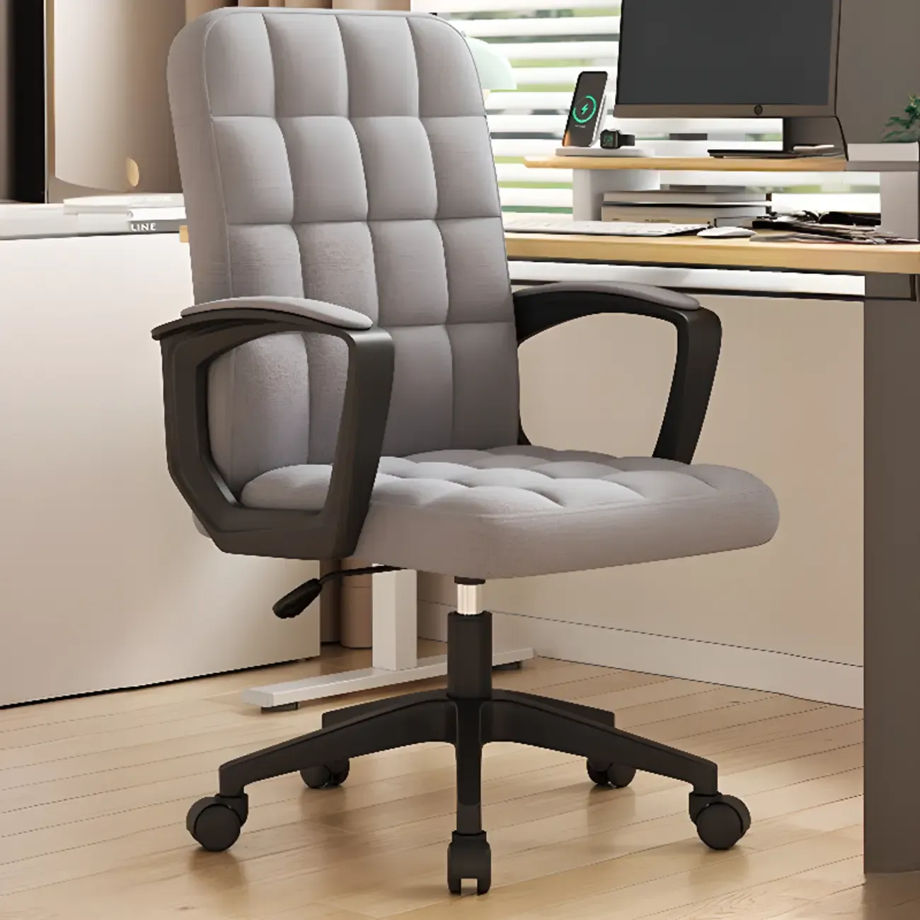Modern Black Faux Leather Adjustable Swivel Office Chair Image - 8