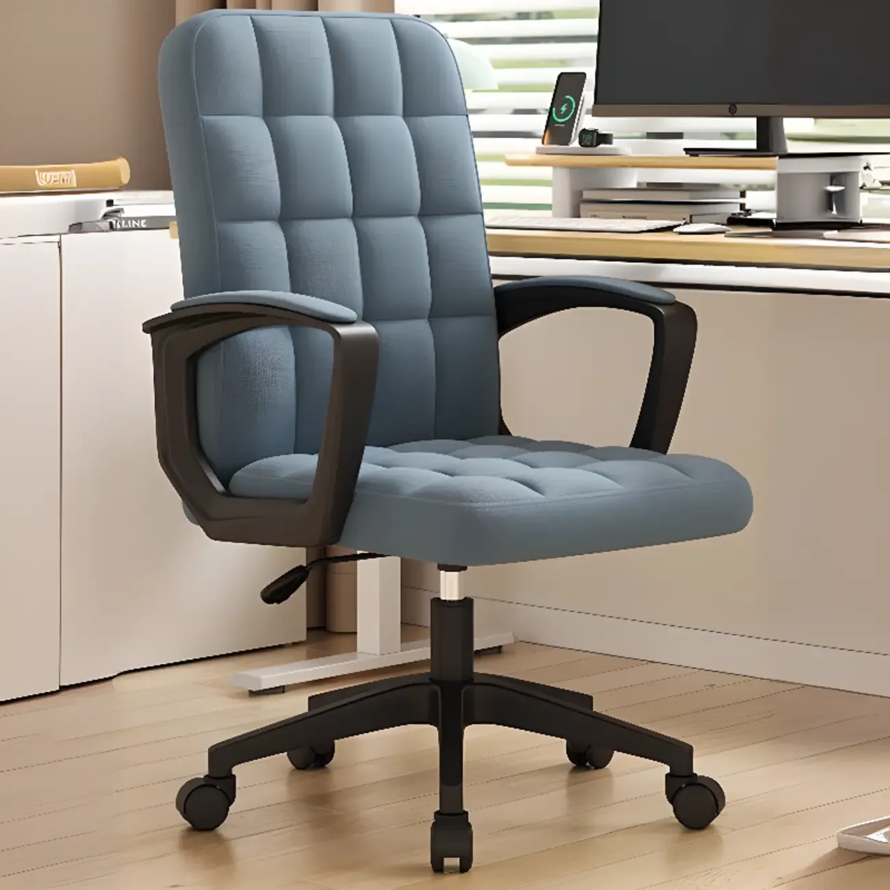 Modern Black Faux Leather Adjustable Swivel Office Chair Image - 6