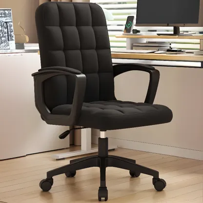 Modern Black Faux Leather Adjustable Swivel Office Chair Image - 7
