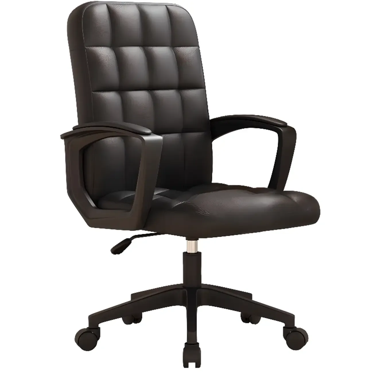 Modern Black Faux Leather Adjustable Swivel Office Chair Image - 12