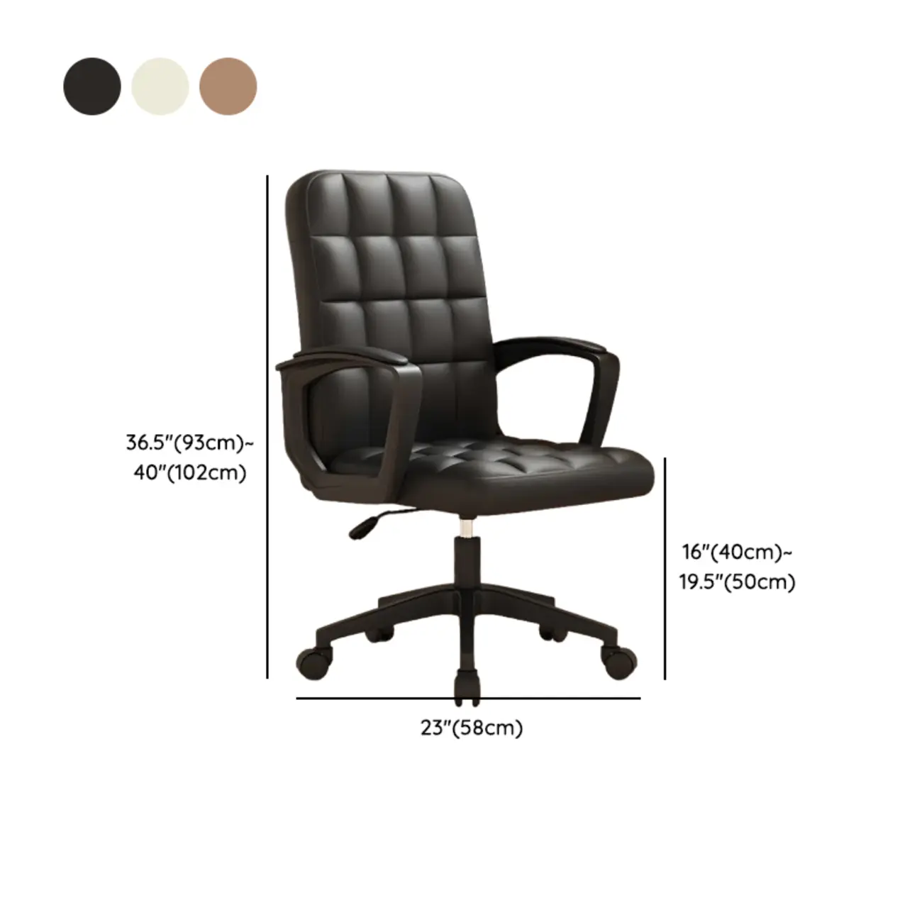 Modern Black Faux Leather Adjustable Swivel Office Chair #size