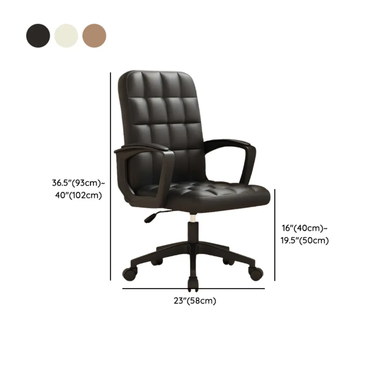 Modern Black Faux Leather Adjustable Swivel Office Chair #size