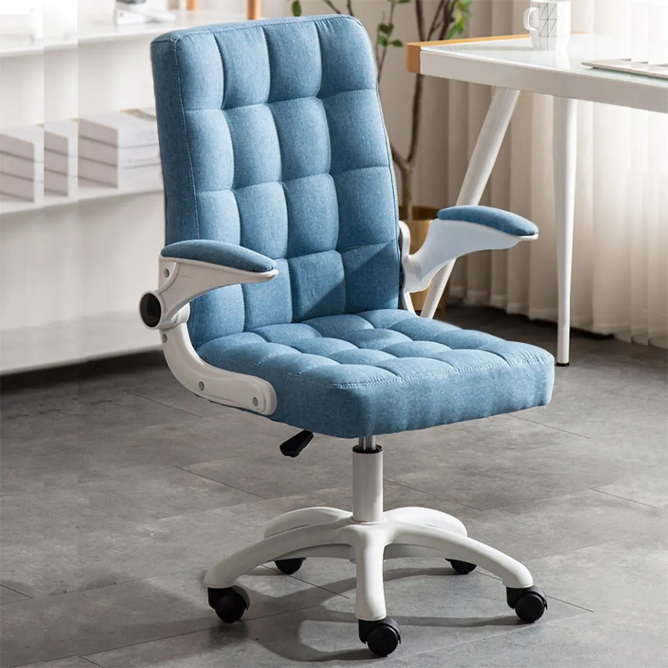 Tufted Brown Faux Leather Adjustable Swivel Office Chair Image - 4 | homeyfad